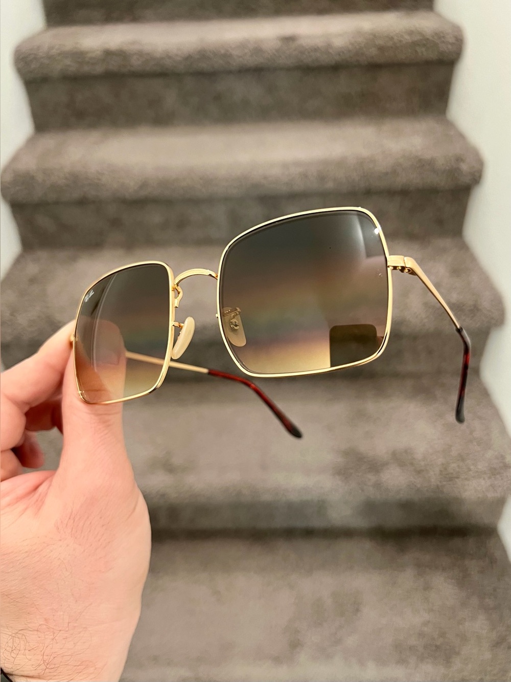 NEW Ray-Ban Square 1971 Classic Sunglasses Gold Frame with Gradient Brown Lenses